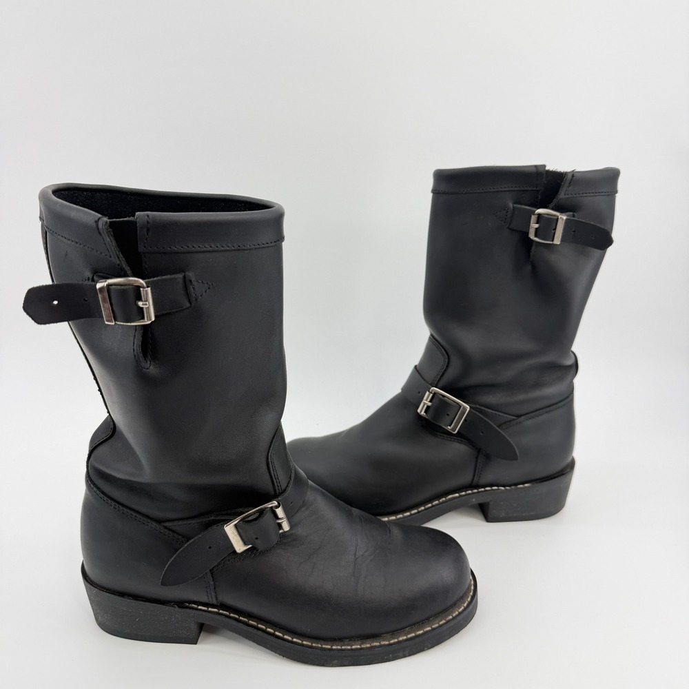 Cody James Leather Buckle Engineer Boots Black Motorcycle Mens 9 M CJ1320